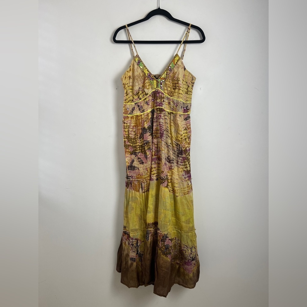 NEW Anthropologie Chaudry KC Large Bohemian Tiered Beaded Multi-Color Maxi Dress